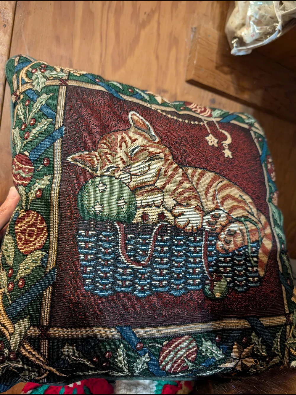 Christmas Orange Tabby Cat Tapestry Pillow Holiday And Celestial Kitten